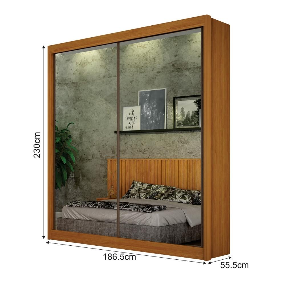 Guarda Roupa Casal com Espelho 2 Portas de Correr Em MDF São Paulo Leifer - 4