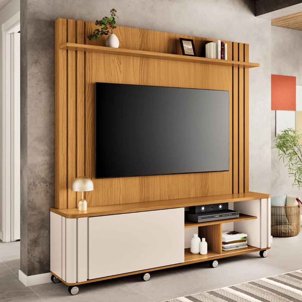 Estante Home Ripada para TV até 70 Polegadas 1 Porta de Correr com Rodízios Trinus HB Móveis - 1