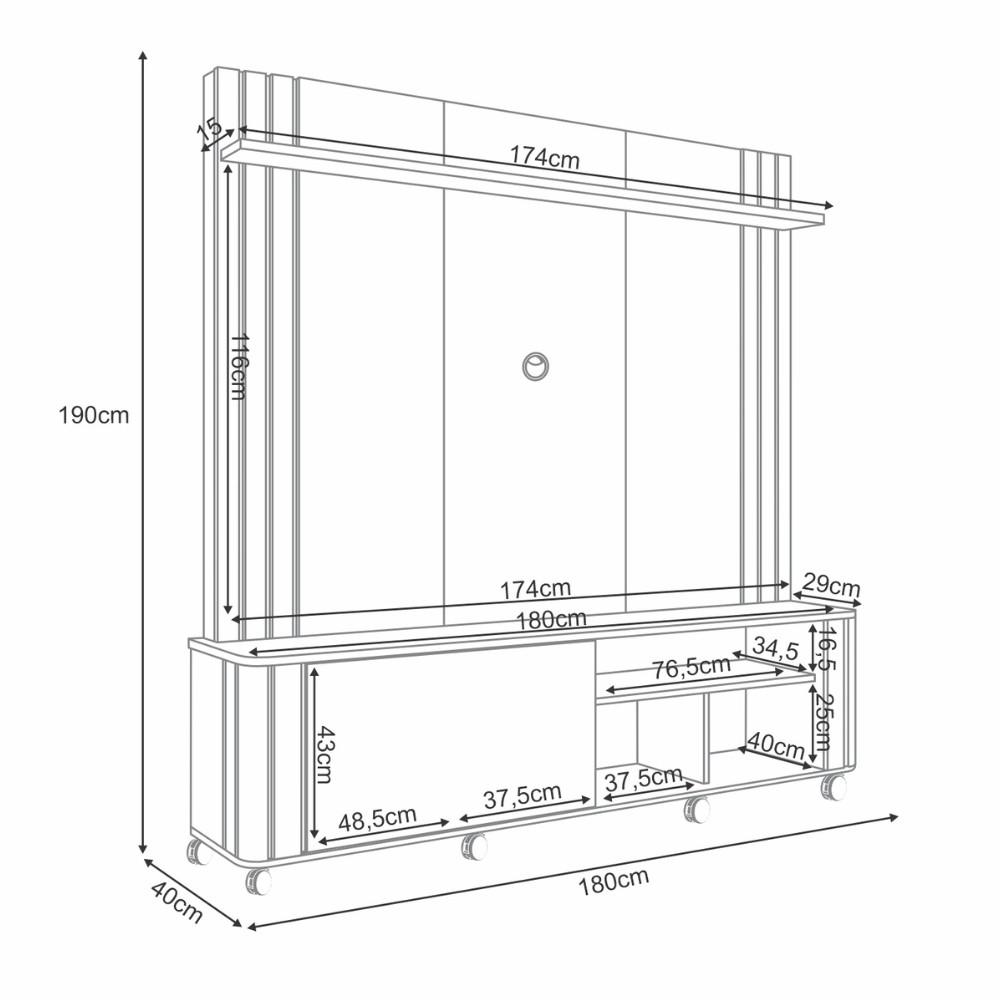 Estante Home Ripada para TV até 70 Polegadas 1 Porta de Correr com Rodízios Trinus HB Móveis - 3