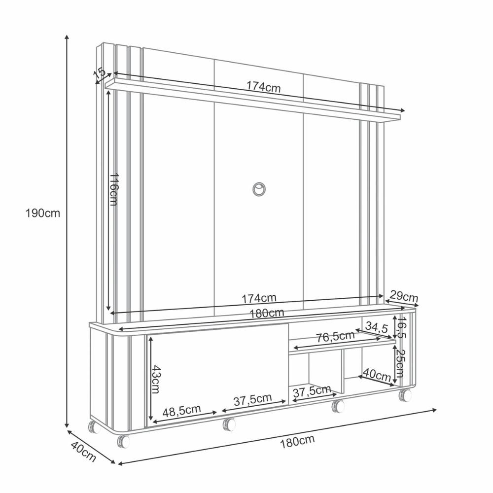 Estante Home Ripada para TV até 70 Polegadas 1 Porta de Correr com Rodízios Trinus HB Móveis - 3