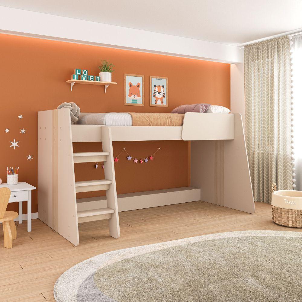 Cama Infantil Alta Solteiro com Escada Isis Mobikasa - 1