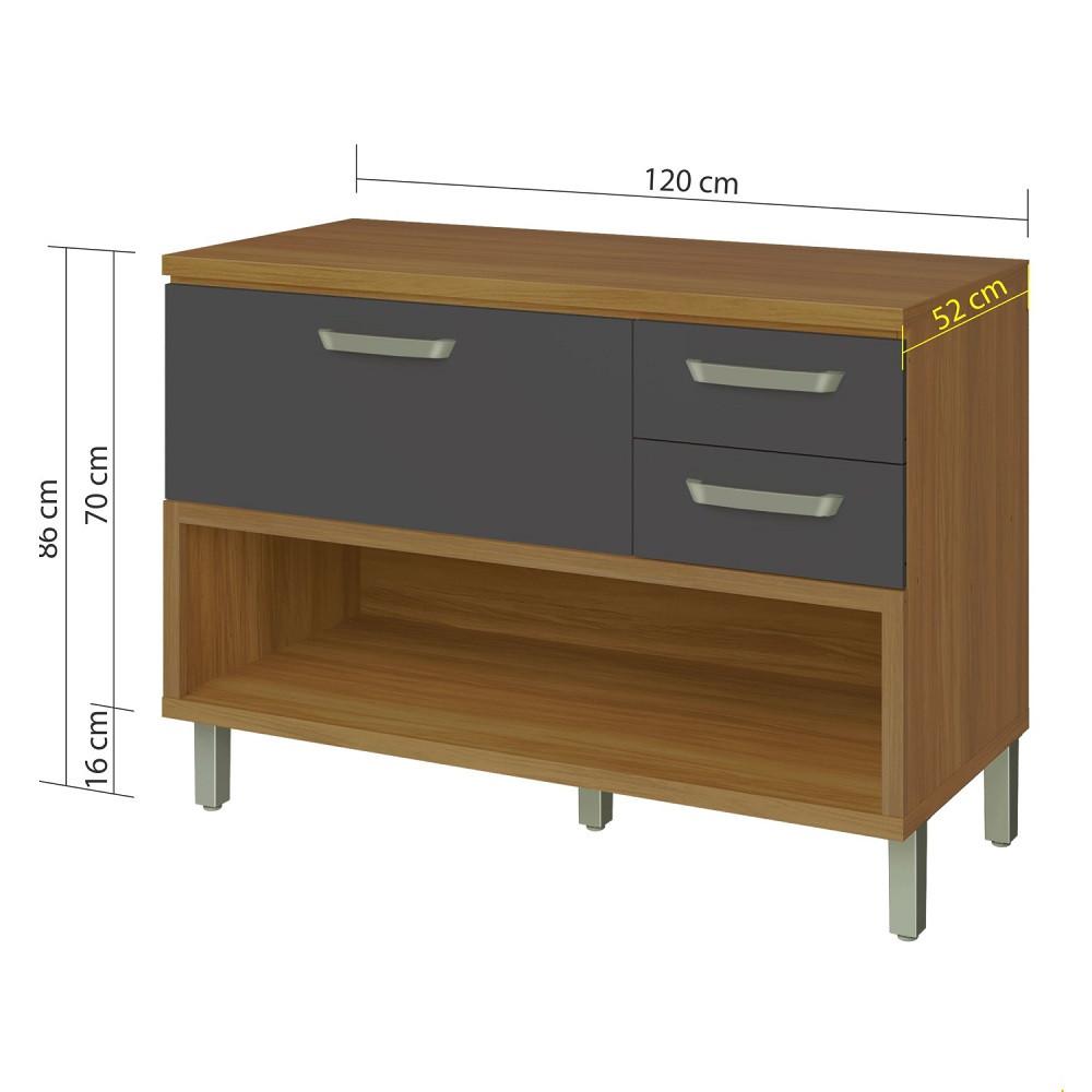 Balcão 1 Porta 2 Gavetas 120cm Tampo Princesa Nesher - 2