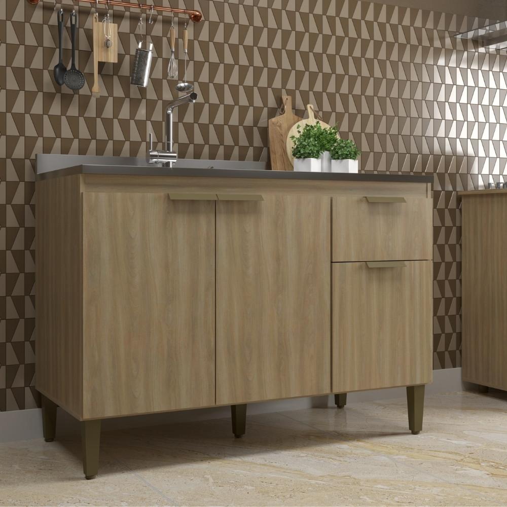 Balcão de Pia 3 Portas 1 Gaveta 120cm sem Pia 651 J Carvalho - 2