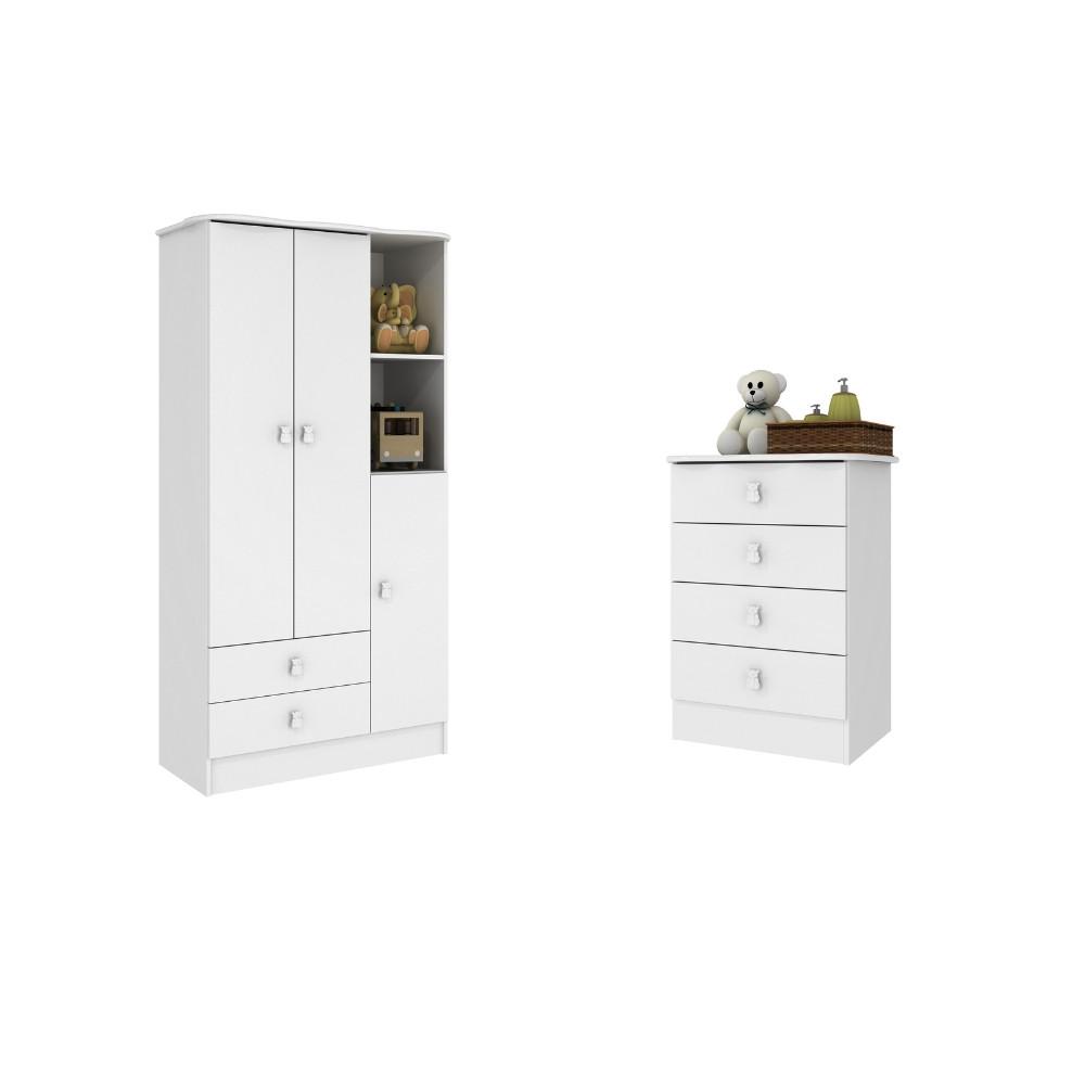 Quarto de Bebê Cômoda 4 Gavetas e Guarda Roupa 3 Portas Tedy Percasa - 3