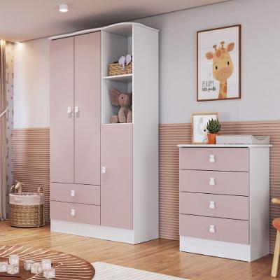 Quarto de Bebê Cômoda 4 Gavetas e Guarda Roupa 3 Portas Tedy Percasa