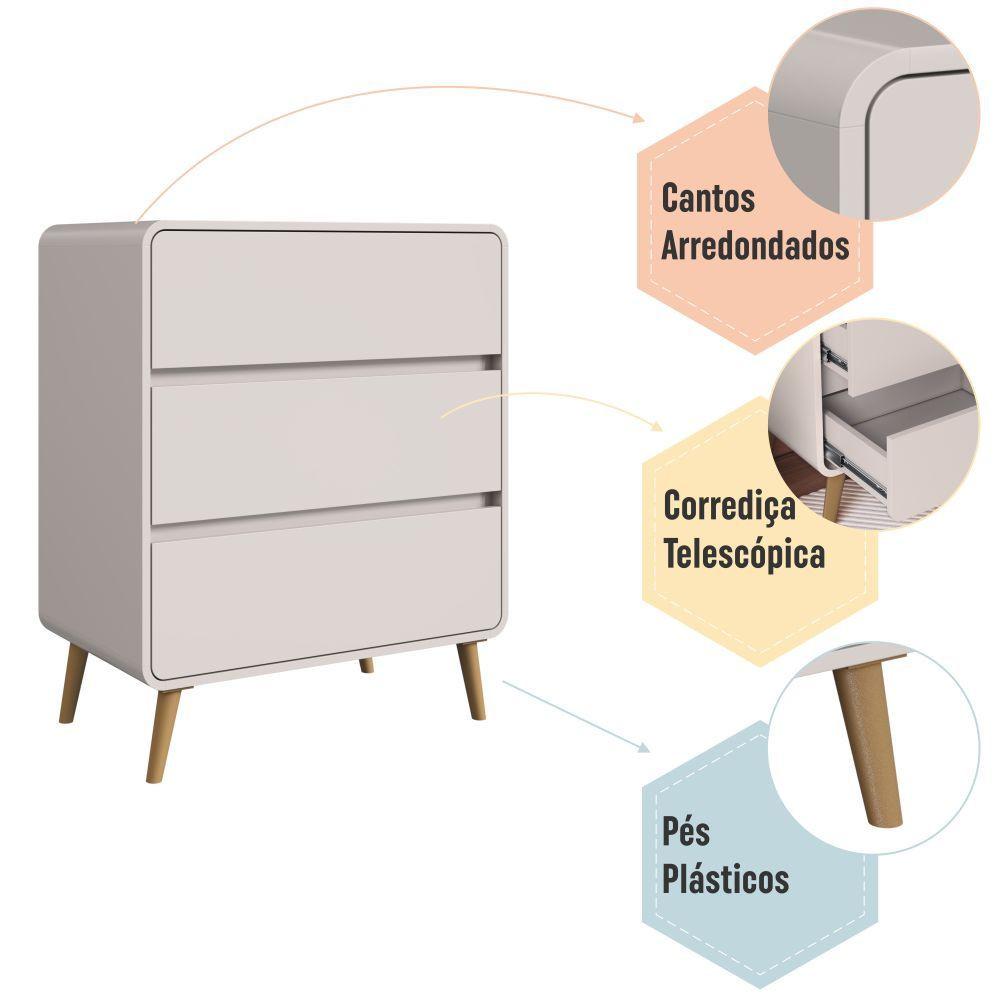 Cômoda Infantil 3 Gavetas Wave Completa Móveis - 6