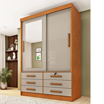 Guarda Roupa Solteiro com Espelho 2 Portas de Correr 6 Gavetas Chicago TCIL