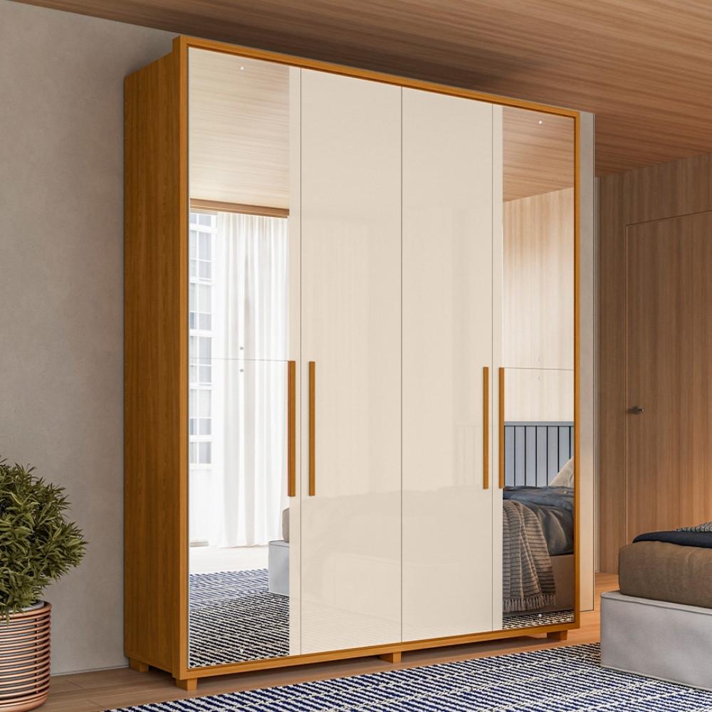 Guarda Roupa Casal com Espelho 4 Portas e Pés Em MDF Greco Madetec - 1