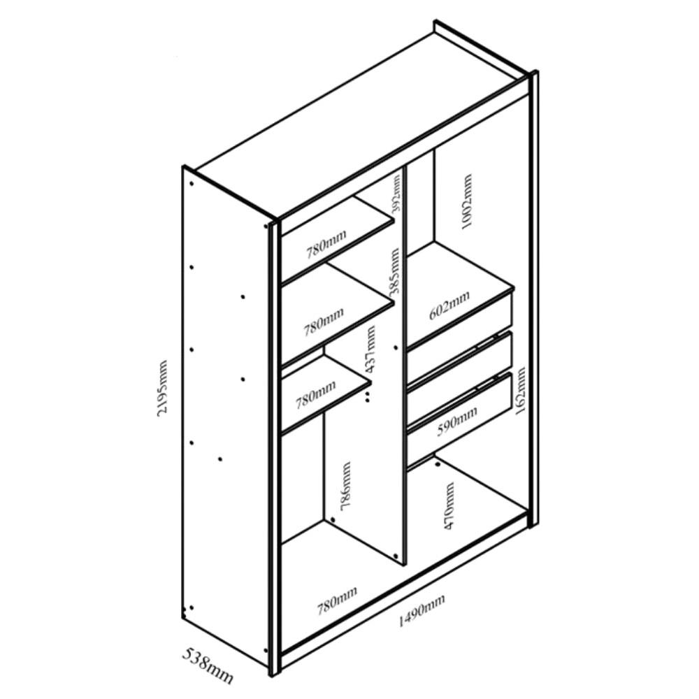 Guarda Roupa Solteiro com Espelho 2 Portas de Correr Em MDF Royale Gelius - 4