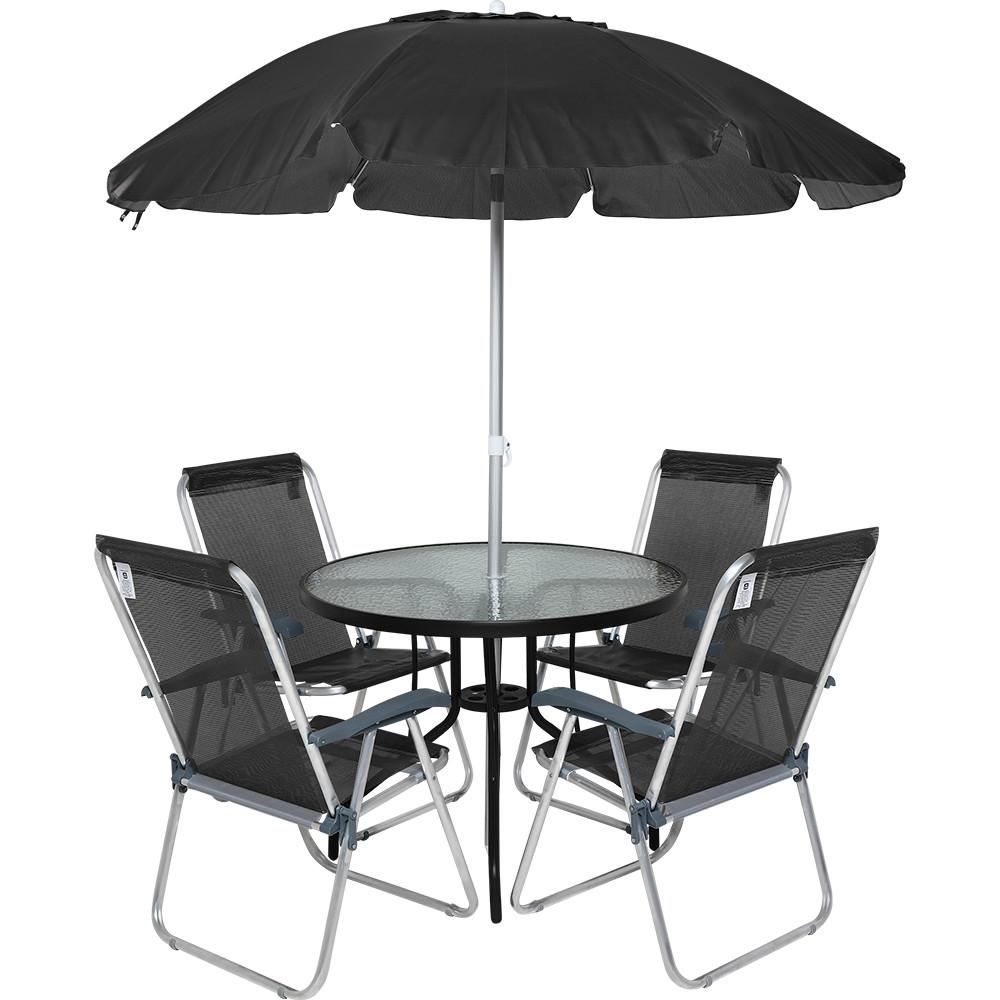 Conjunto para Jardim Mesa com Tampo de Vidro e 4 Cadeiras e Ombrellone Trancoso Bel - 1