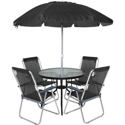 Conjunto para Jardim Mesa com Tampo de Vidro e 4 Cadeiras e Ombrellone Trancoso Bel