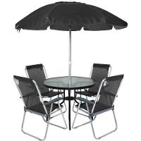 Conjunto para Jardim Mesa com Tampo de Vidro e 4 Cadeiras e Ombrellone Trancoso Bel - 1