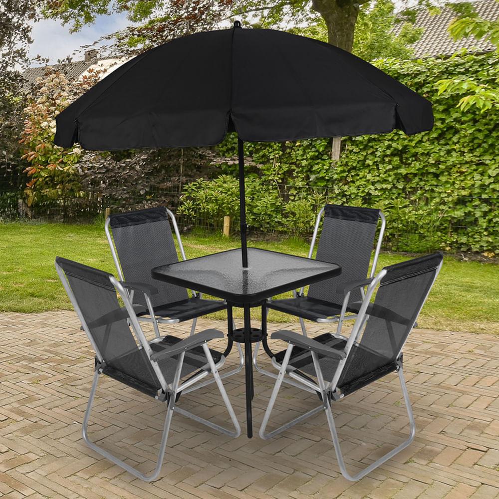 Conjunto para Jardim Mesa com Tampo de Vidro e 4 Cadeiras e Ombrellone Petrópolis Bel - 1