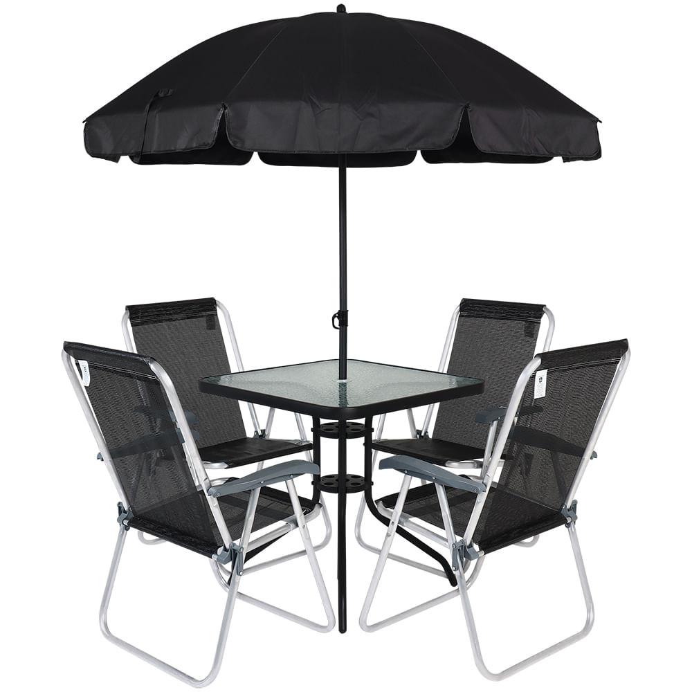 Conjunto para Jardim Mesa com Tampo de Vidro e 4 Cadeiras e Ombrellone Petrópolis Bel - 2