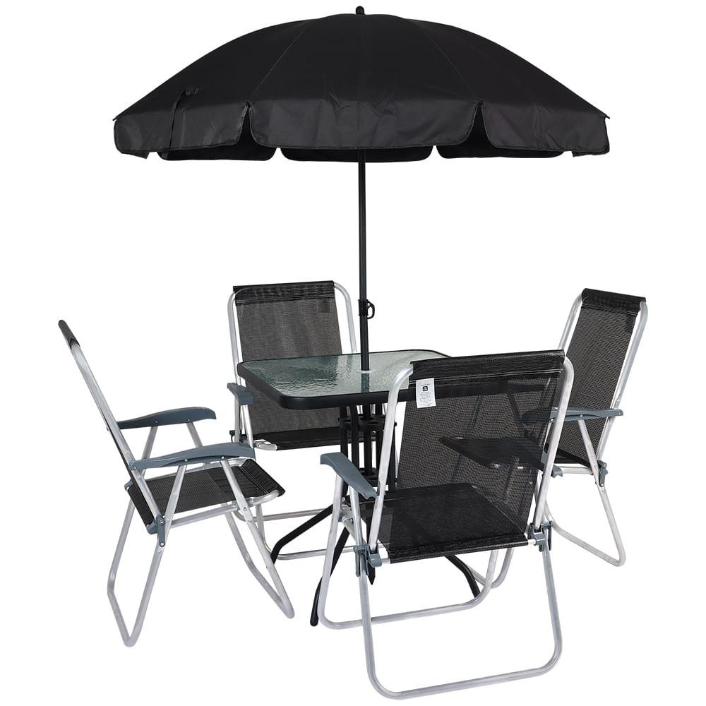 Conjunto para Jardim Mesa com Tampo de Vidro e 4 Cadeiras e Ombrellone Petrópolis Bel - 6