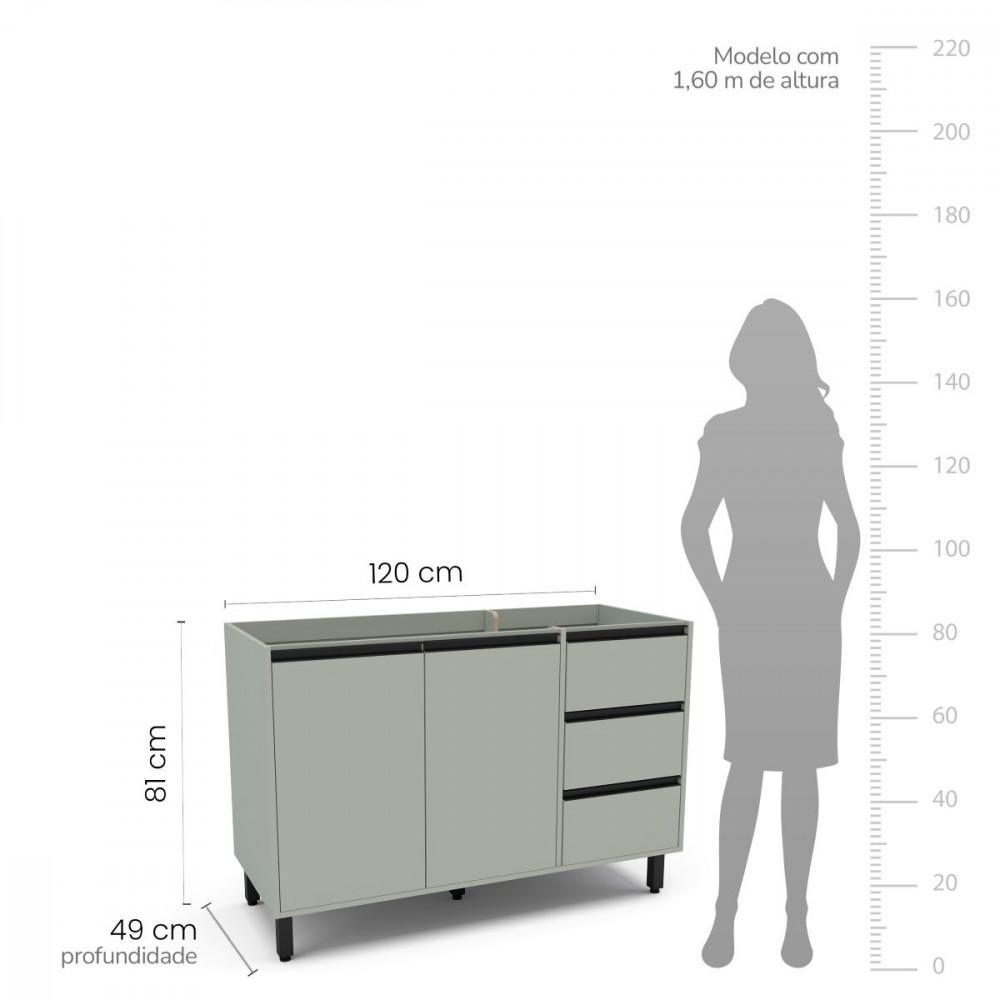 Balcão de Pia 2 Portas 3 Gavetas sem Tampo Koya Politorno Móveis - 4