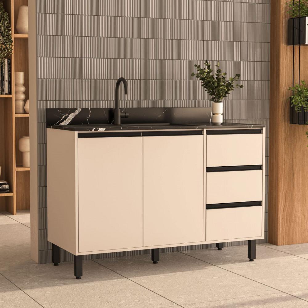 Balcão de Pia 2 Portas 3 Gavetas sem Tampo Koya Politorno Móveis - 1