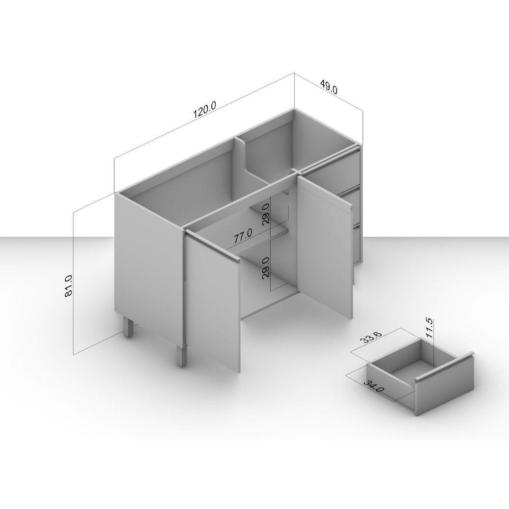 Balcão de Pia 2 Portas 3 Gavetas sem Tampo Koya Politorno Móveis - 4
