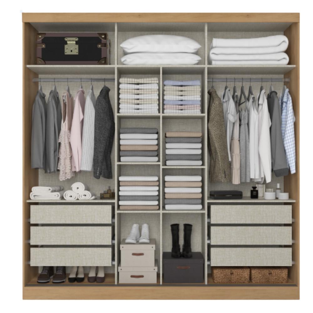 Guarda Roupa Casal com Espelho 2 Portas de Correr em MDF Málaga GlassTHB - 3