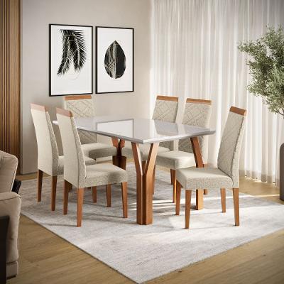 Conjunto Sala de Jantar Mesa 154cm Atlas Tampo com Vidro com 6 Cadeiras Atlas Madetal
