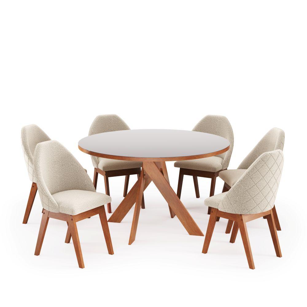 Conjunto Sala de Jantar Mesa Mônaco 137cm 6 Poltronas Grecia Madetal - 2