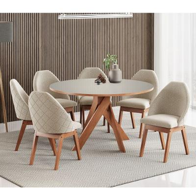 Conjunto Sala de Jantar Mesa Mônaco 137cm 6 Poltronas Grecia Madetal