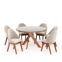 Conjunto Sala de Jantar Mesa Mônaco 137cm 6 Poltronas Grecia Madetal - 2