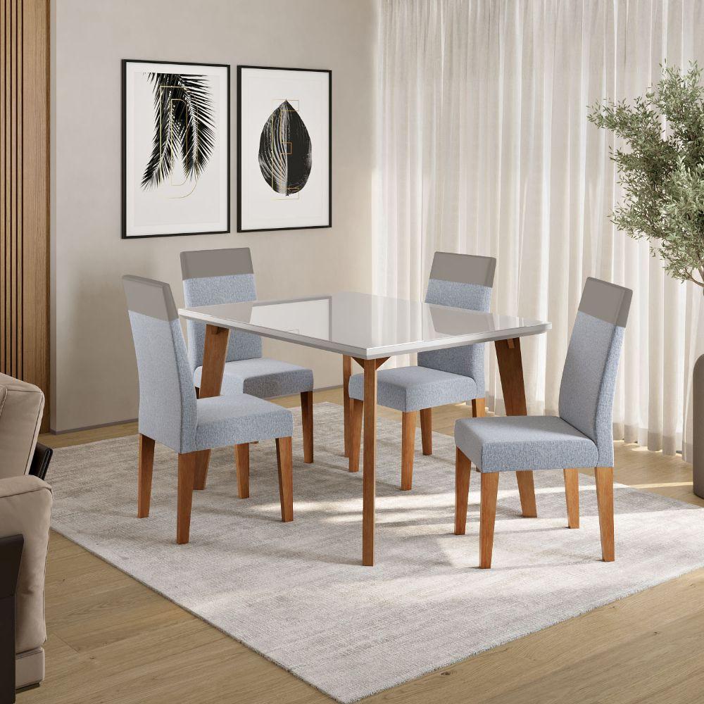 Conjunto Sala de Jantar Mesa 120cm Tampo com Vidro Dubai 4 Cadeiras Paris Madetal - 1
