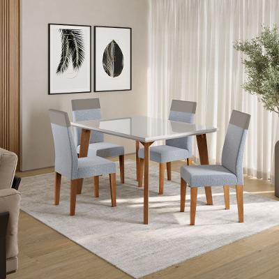 Conjunto Sala de Jantar Mesa 120cm Tampo com Vidro Dubai 4 Cadeiras Paris Madetal