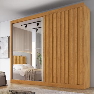 Guarda Roupa Casal Ripado com Espelho 2 Portas de Correr em MDF Atlanta Made Marcs