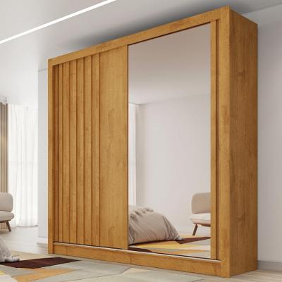 Guarda Roupa Casal Ripado com Espelho 2 Portas de Correr em MDF Lugano Made Marcs