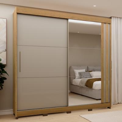 Guarda Roupa Casal com Espelho 2 Portas de Correr e Pés Em MDF Itália Luciane