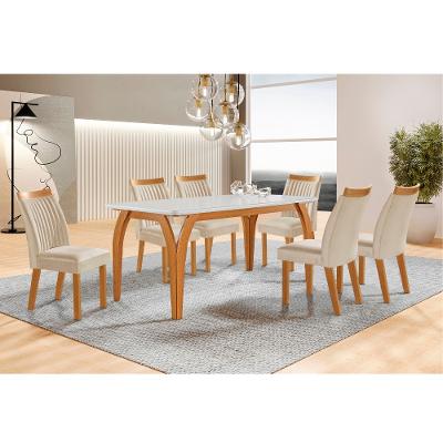 Conjunto Sala de Jantar Mesa Agata com Tampo de Vidro 180cm e 6 Cadeiras em MDF Dara LJ Móveis