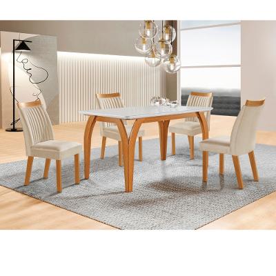 Conjunto Sala de Jantar Mesa Agata com Tampo de Vidro 135cm e 4 Cadeiras em MDF Dara LJ Móveis