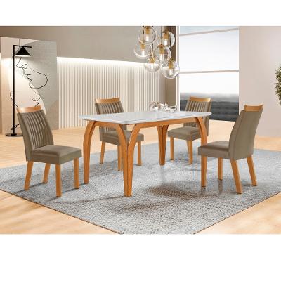 Conjunto Sala de Jantar Mesa Agata com Tampo de Vidro 135cm e 4 Cadeiras em MDF Dara LJ Móveis