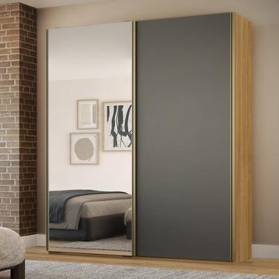 Guarda Roupa Solteiro com Espelho 2 Portas de Correr 100 MDF Raffinato Belmax