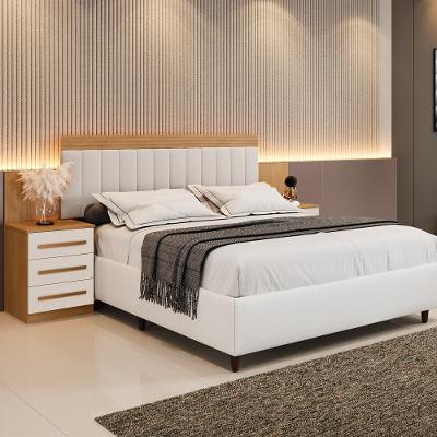 Cabeceira Estofada Extensível com 2 Mesas de Cabeceira Linho Império Benetil