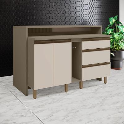 Bancada Ilha Gourmet Ripada com Balcão 2 Portas 3 Gavetas em MDF Connect Henn