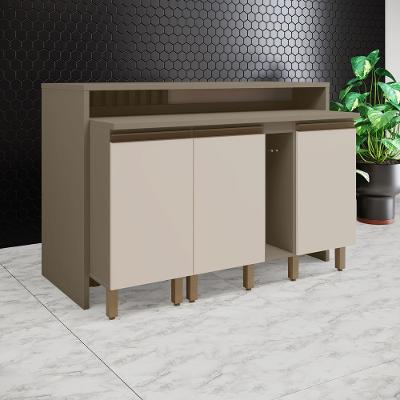 Bancada Ilha Gourmet Ripada com Balcão 3 Portas em MDF Connect Henn