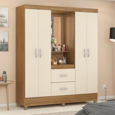 Guarda Roupa Solteiro com Espelho e Pés 4 Portas 2 Gavetas Lord Capelinha Demóbile