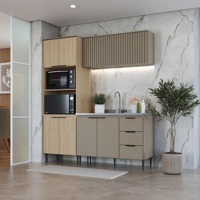 Cozinha Modulada Ripada com Vidro 3 Peças sem Pia Lavinia