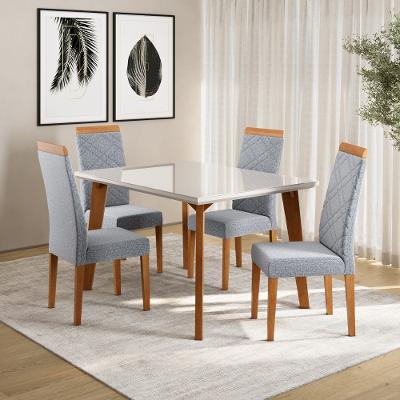 Conjunto Sala de Jantar Mesa 120cm com Tampo de Vidro  Dubai com 4 Cadeiras Atlas Madetal