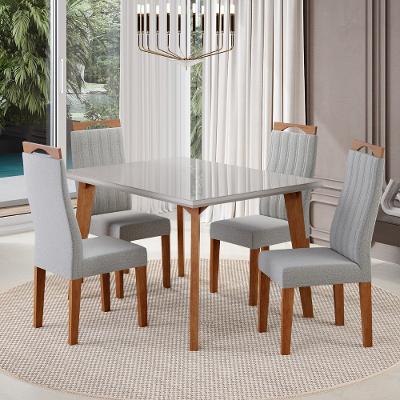 Conjunto Sala de Jantar Mesa 120cm com Tampo de Vidro Dubai com 4 Cadeiras Grécia Madetal