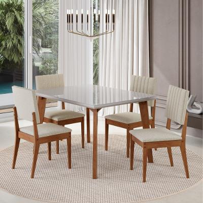 Conjunto Sala de Jantar Mesa 120cm com Tampo de Vidro Dubai com 4 Cadeiras Milão Madetal