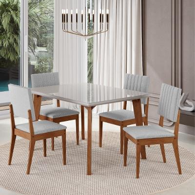 Conjunto Sala de Jantar Mesa 120cm com Tampo de Vidro Dubai com 4 Cadeiras Milão Madetal