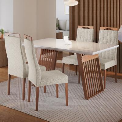 Conjunto Sala de Jantar Mesa 136cm com Tampo de Vidro Moscou com 4 Cadeiras Grécia Madetal