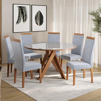 Conjunto Sala de Jantar Mesa 137cm com Tampo de Vidro Mônaco com  6 Cadeiras Atlas Madetal