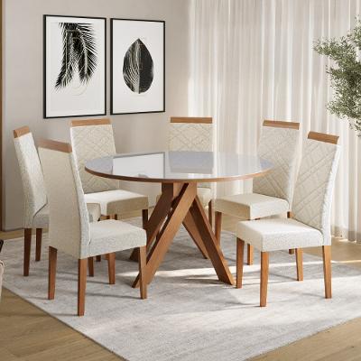Conjunto Sala de Jantar Mesa 137cm com Tampo de Vidro Mônaco com  6 Cadeiras Atlas Madetal
