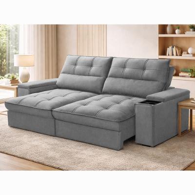 Sofá 3 Lugares Retrátil Reclinável 230cm Linho Aveludado Deville Ferguile