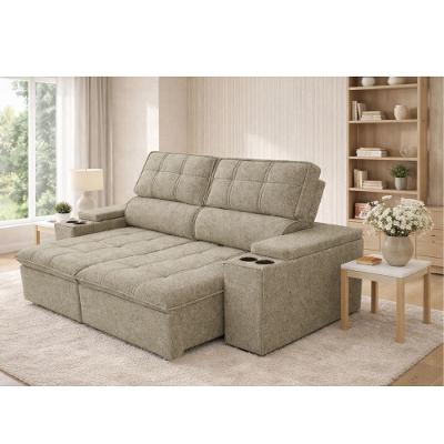 Sofá 3 Lugares Retrátil Reclinável 210cm Linho Aveludado USB Pluma Ferguile